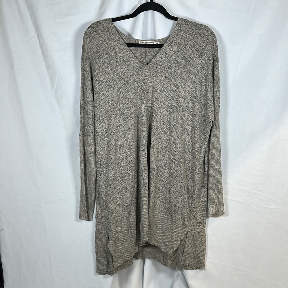 Gray Cream Asymmetrical Tunic Top